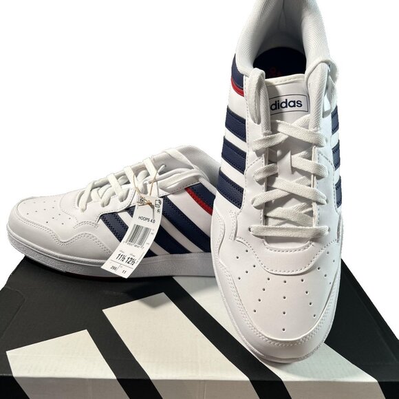 Adidas Hoops 4.0 Shoes Mens Size 11.5 White Navy Red Low Top Sneaker NEW JQ9986 - Picture 3 of 10